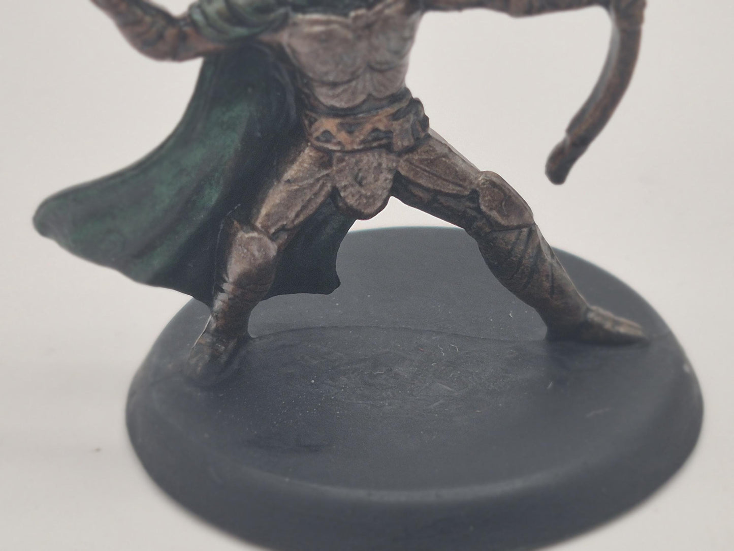 Hooded Human Archer Miniature: Earthy Armor, Dark Green Cloak