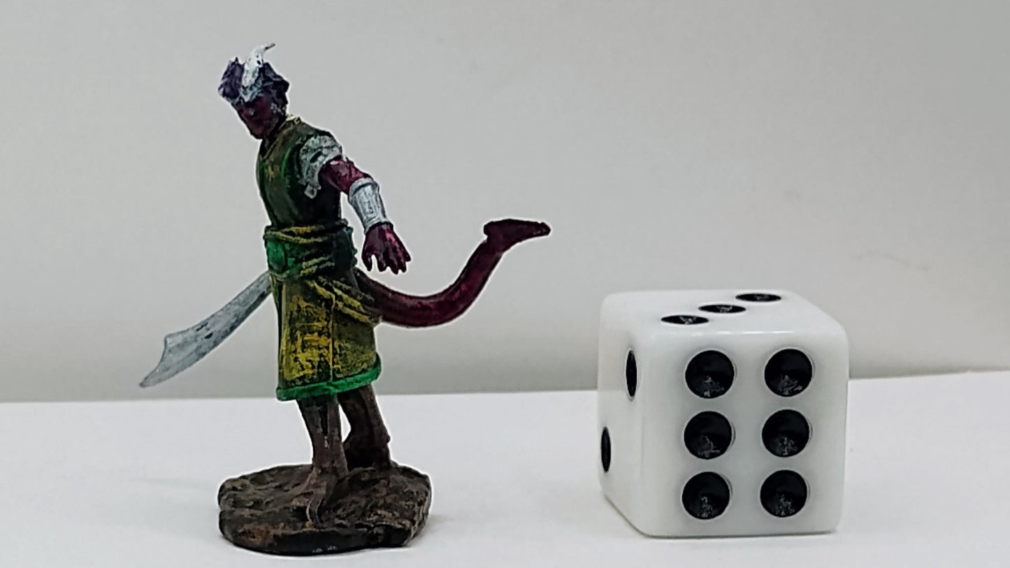 Tiefling Fighter Art Print: Green & Gold Fantasy Illustration