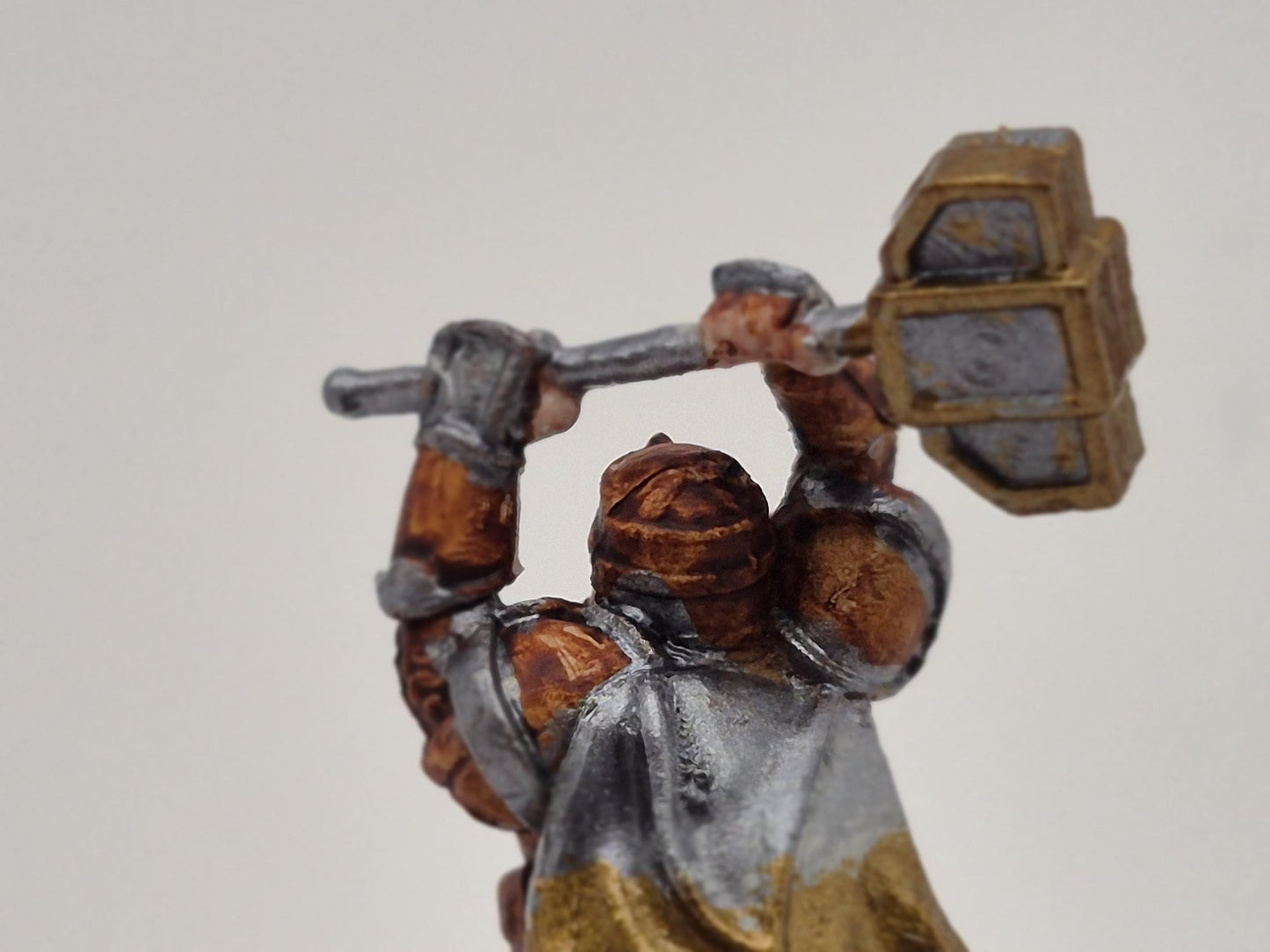 Dwarf Paladin Miniature: Silver & Bronze Armor, Divine Hammer