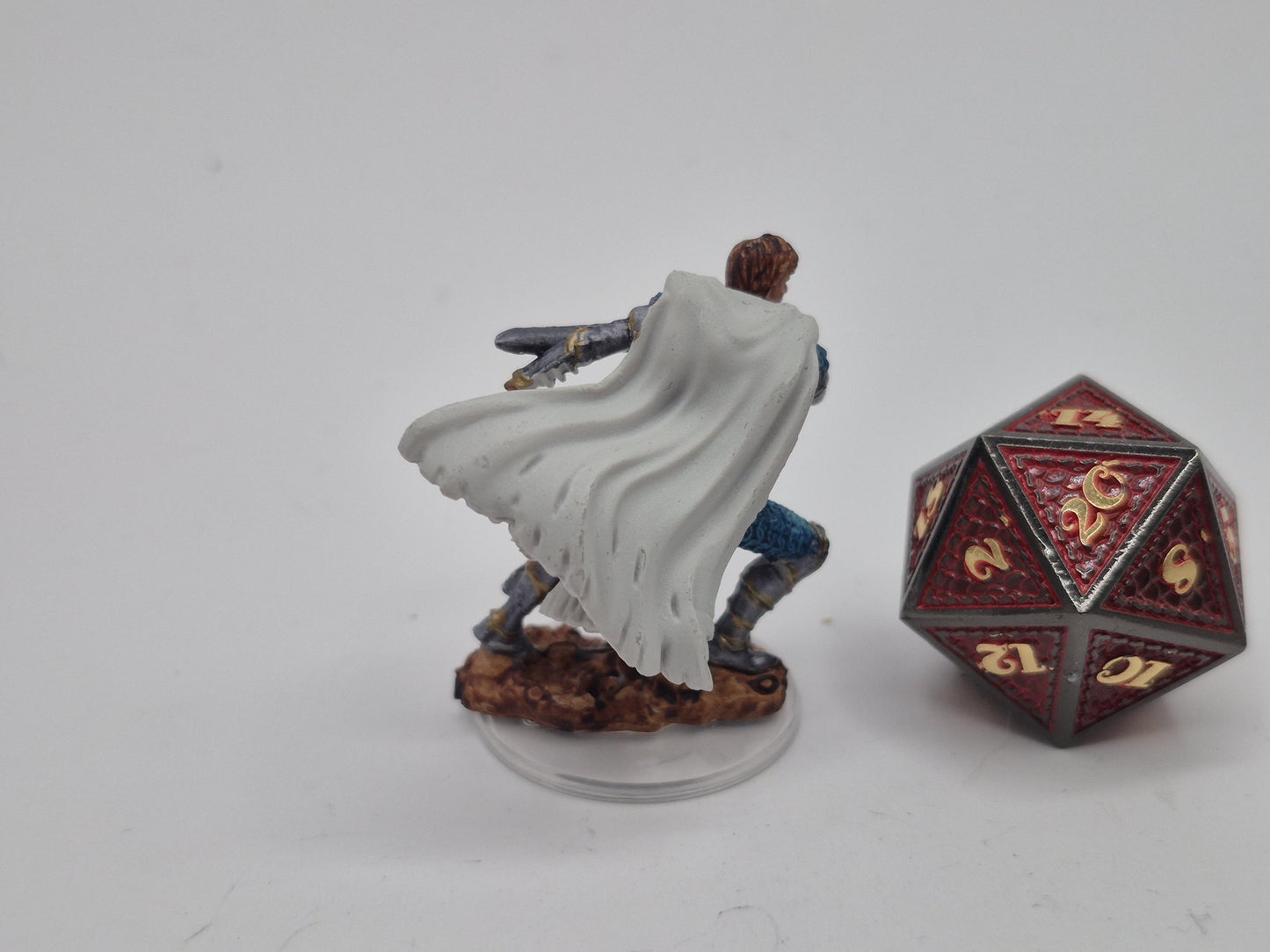 Aasimar Fighter Miniature: Gleaming Silver Armor, Blue Chainmail