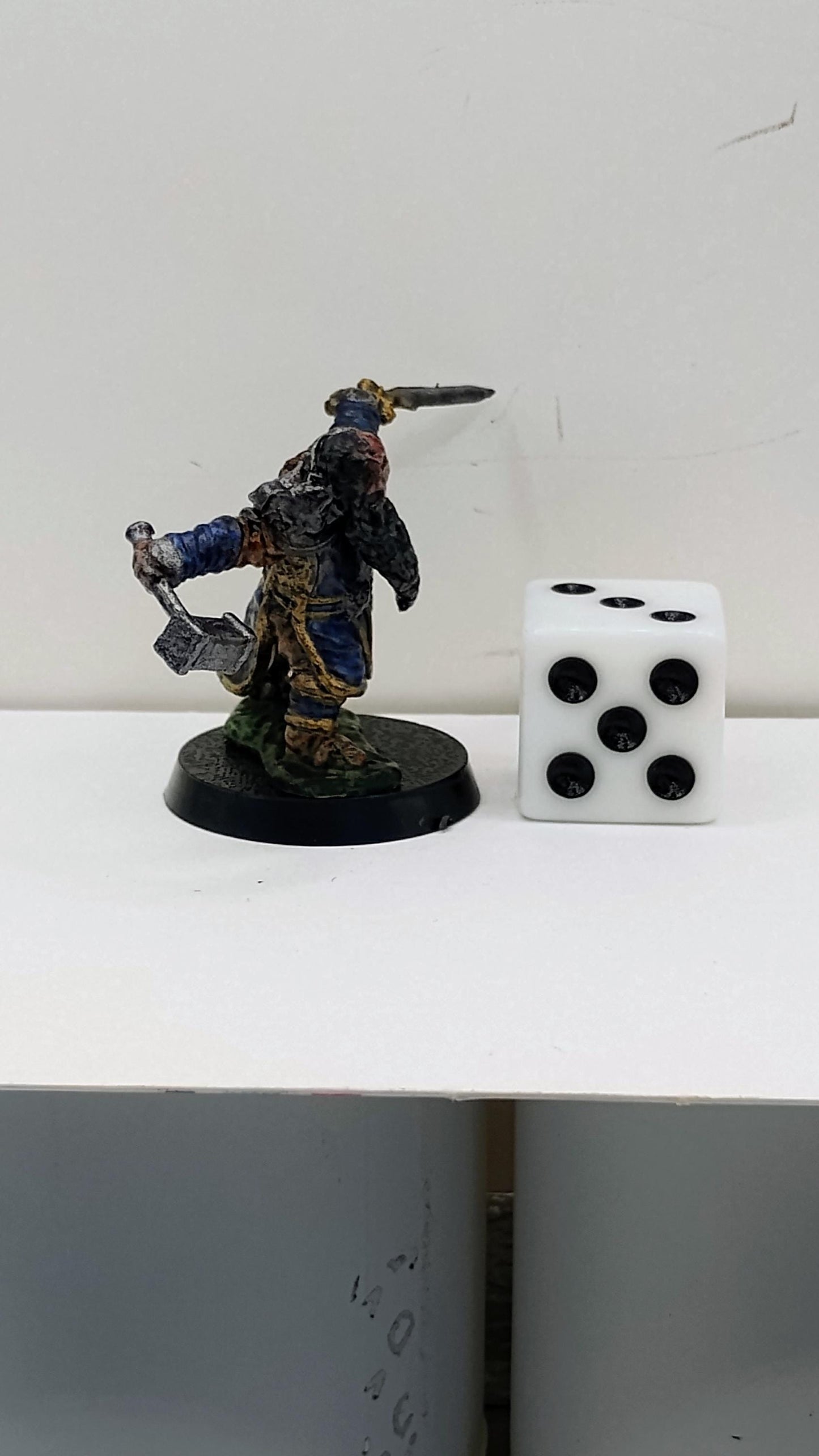 Dwarf Warrior Miniature: Blue Armor, Hammer & Sword