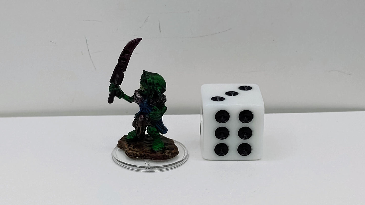 Goblin Fighter Miniature: Ragged Blue Armor, Chipped Scimitar