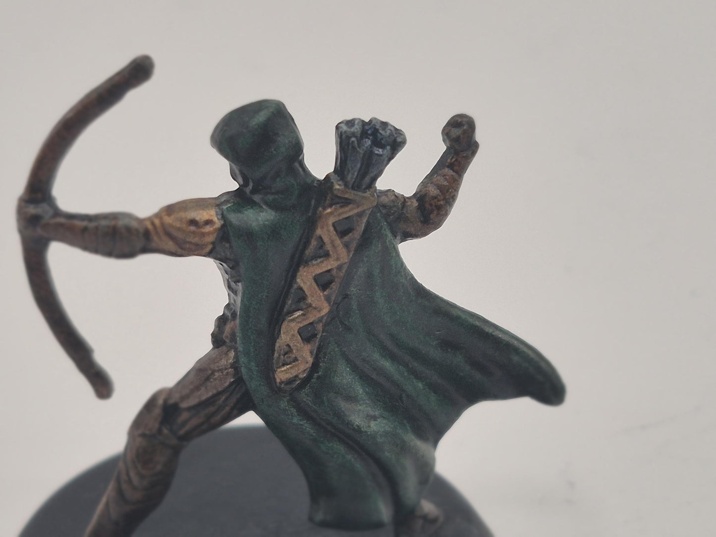 Hooded Human Archer Miniature: Earthy Armor, Dark Green Cloak