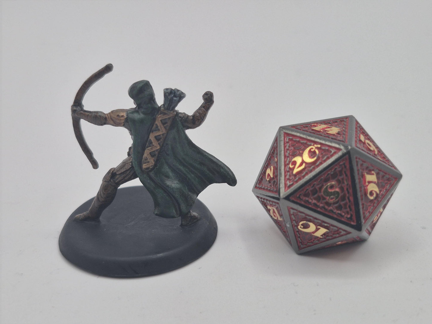 Hooded Human Archer Miniature: Earthy Armor, Dark Green Cloak