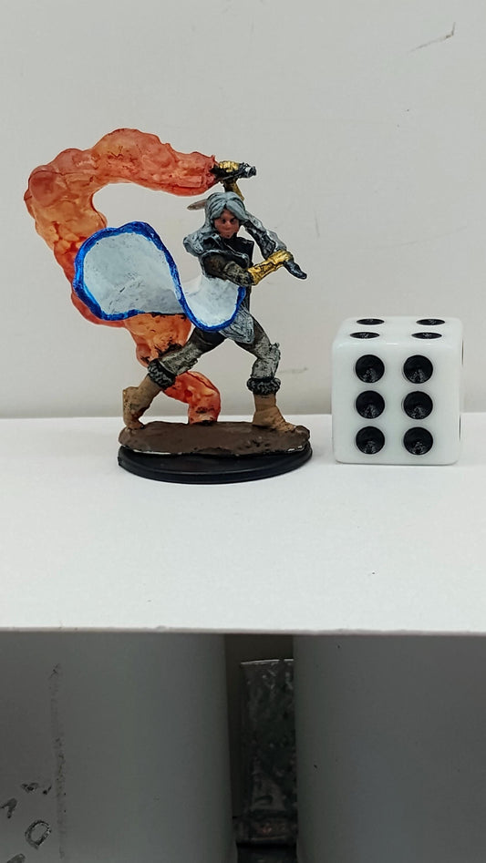 Human Cleric Miniature: Flaming Weapon, Gold Armor