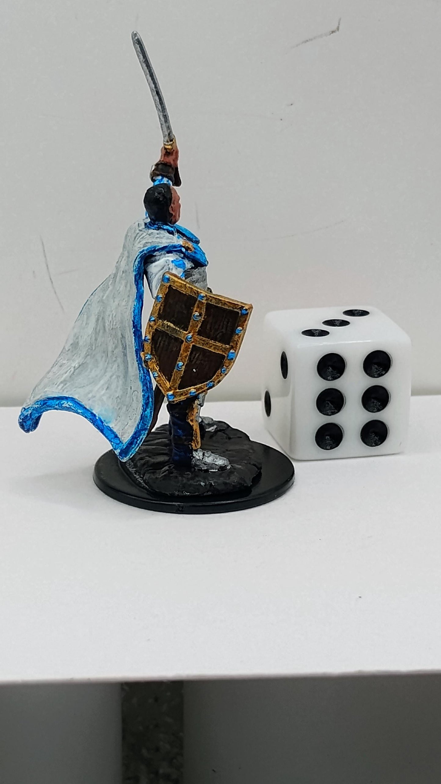 Human Paladin Miniature: Silver & Blue, Golden Shield