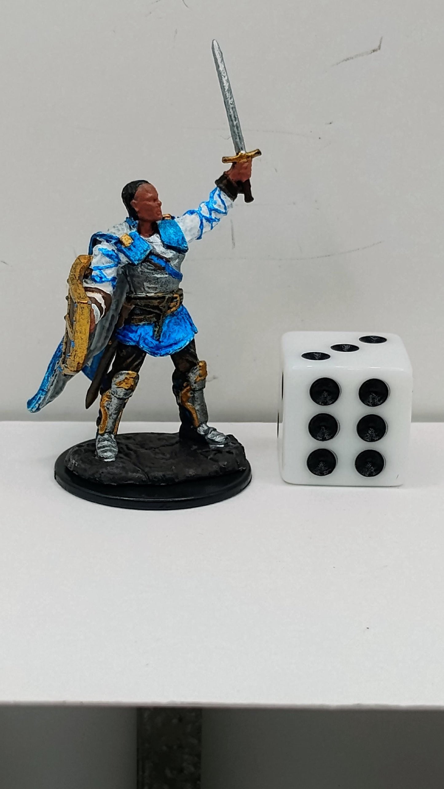 Human Paladin Miniature: Silver & Blue, Golden Shield