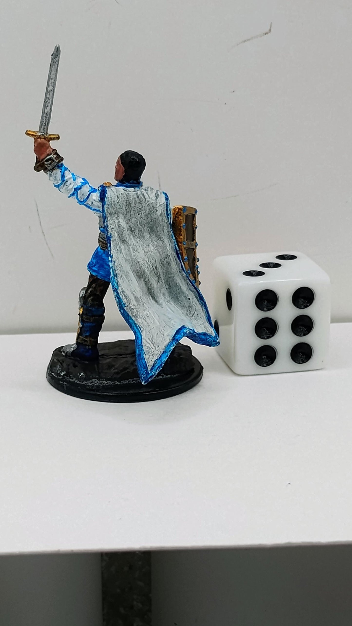 Human Paladin Miniature: Silver & Blue, Golden Shield