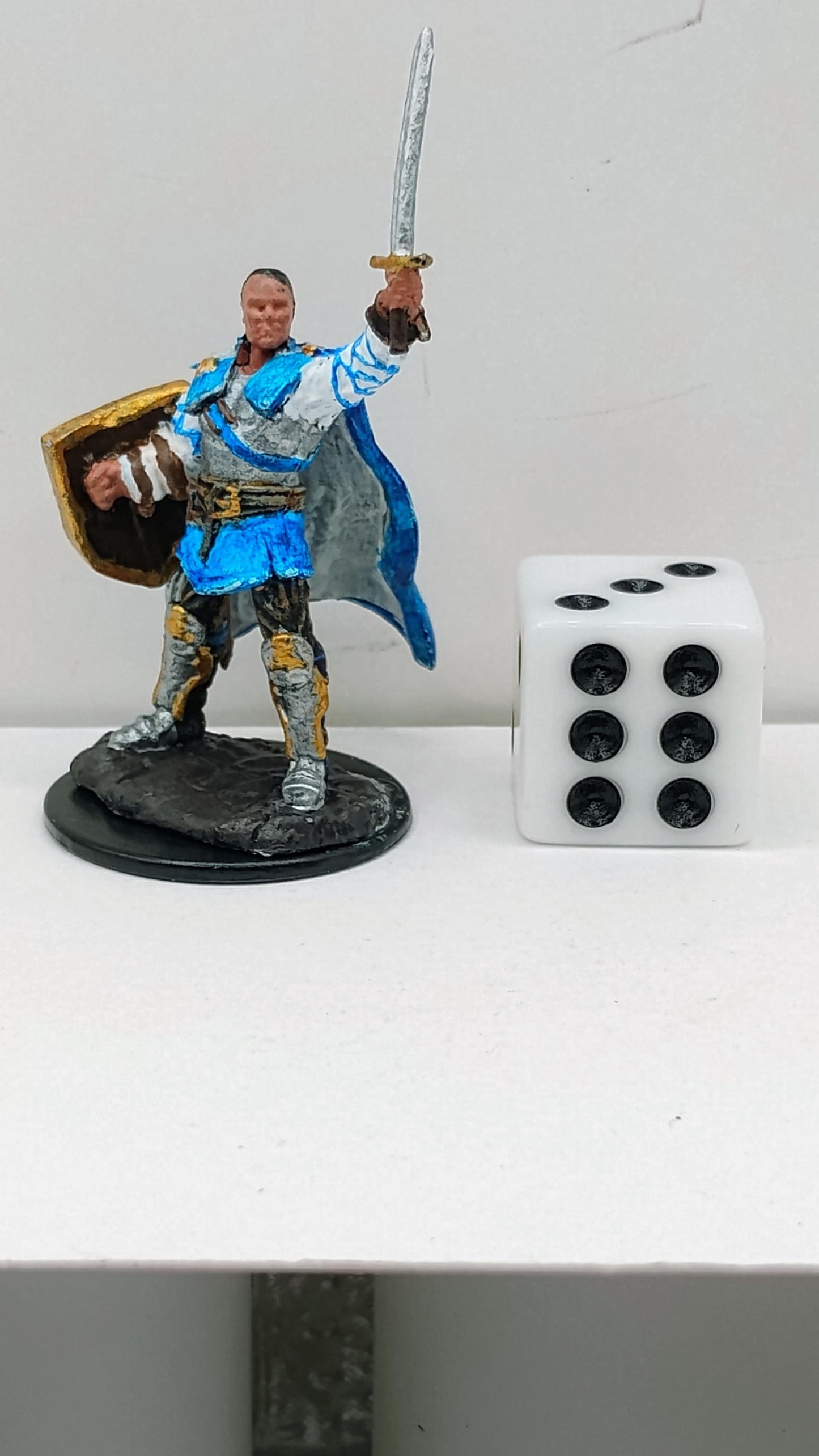Human Paladin Miniature: Silver & Blue, Golden Shield