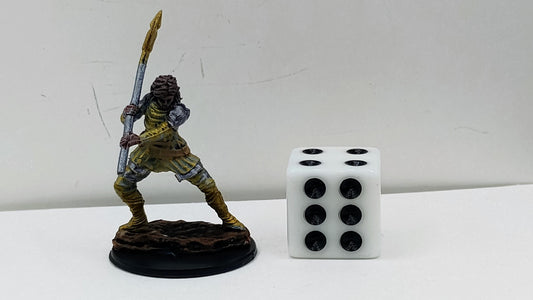 Human Paladin Miniature: Gold Armor, Spear, Divine Warrior