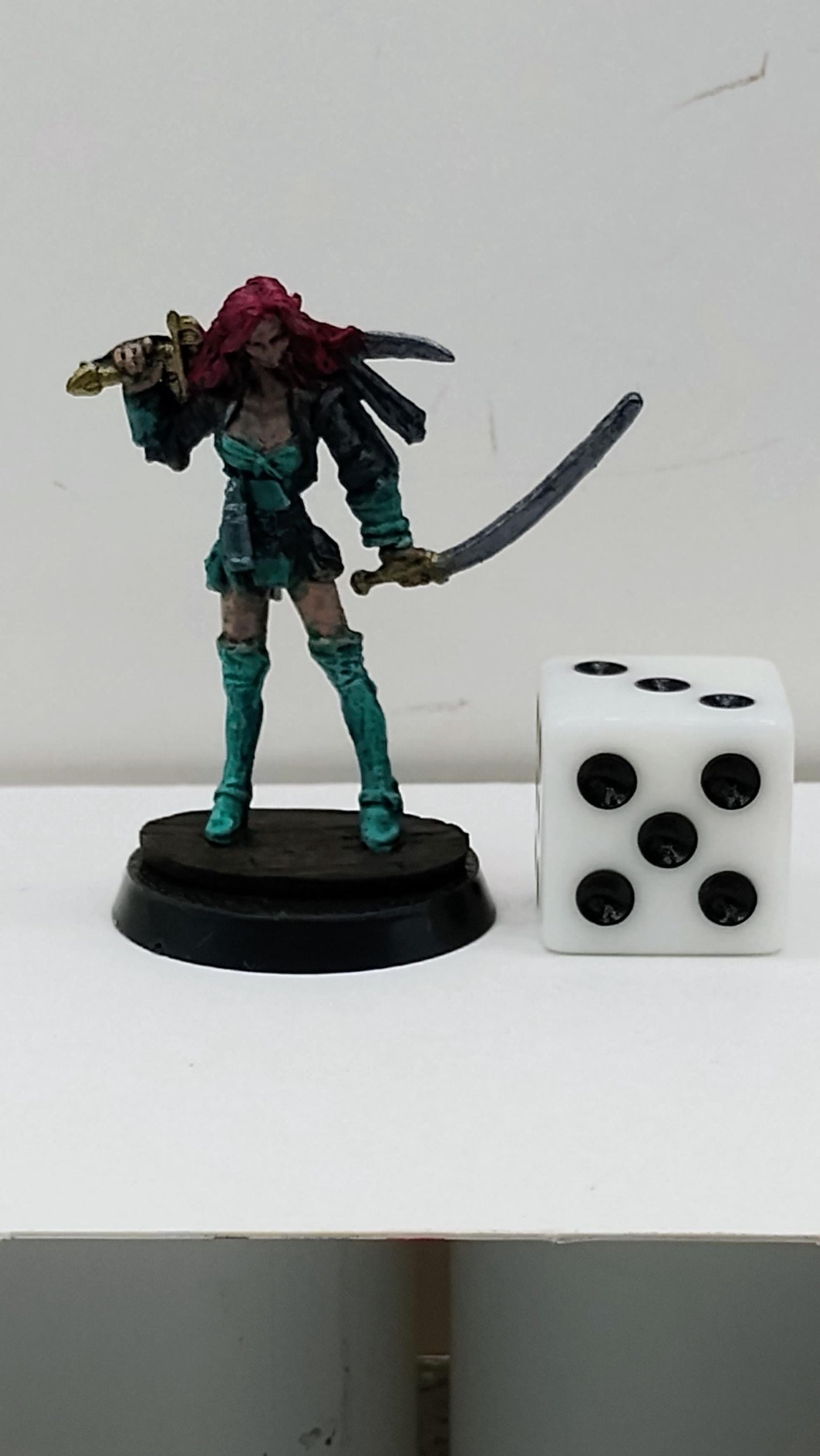 Crimson Haired Human Warrior: Dual Blades, Teal Attire
