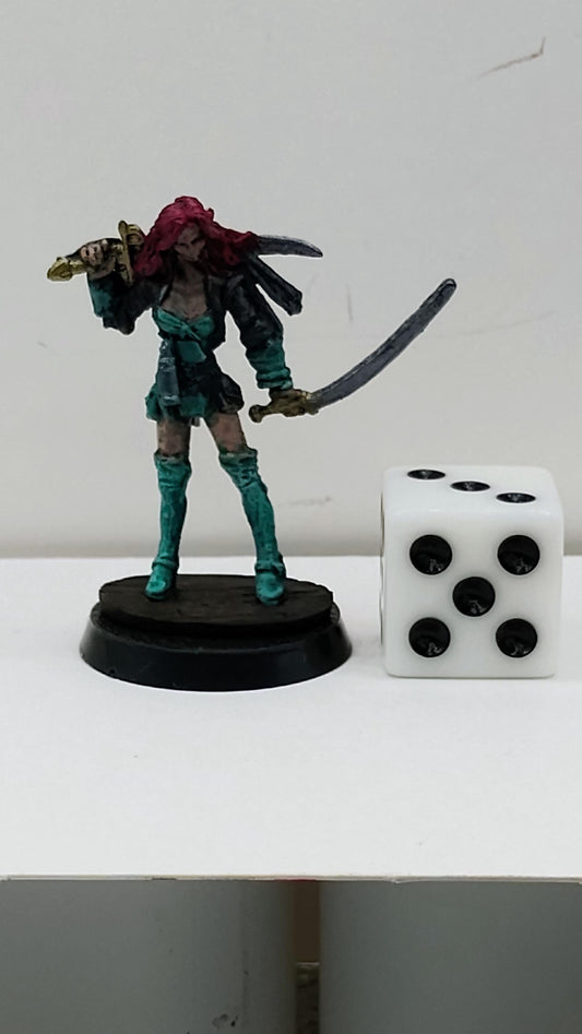 Crimson Haired Human Warrior: Dual Blades, Teal Attire