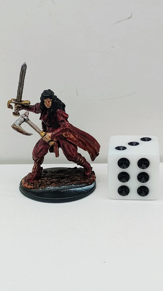 Vampire Hunter Miniature: Blood-Red Garb, Sword & Axe