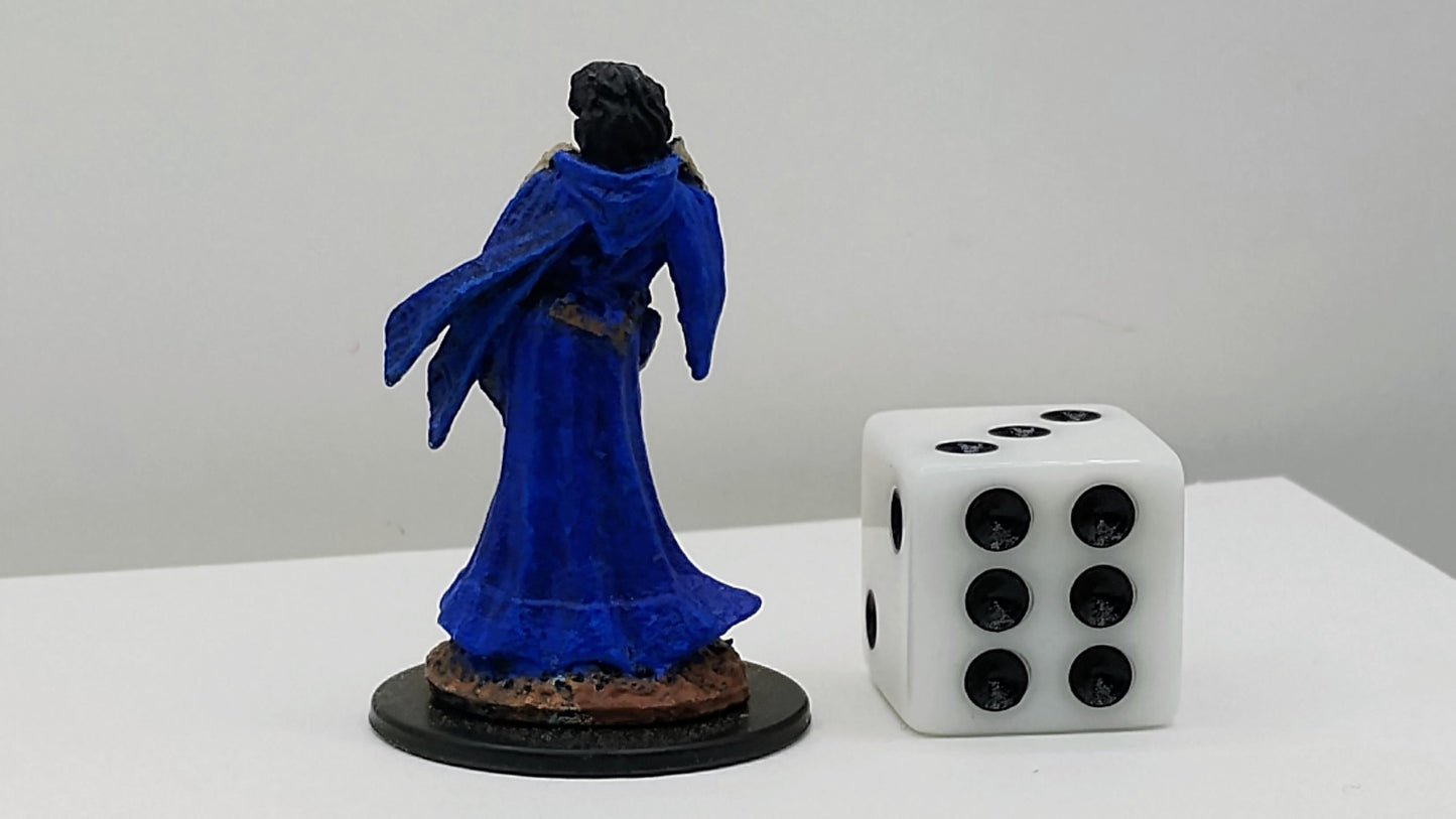 Human Wizard Miniature: Elegant Blue Robes, Arcane RPG Figure