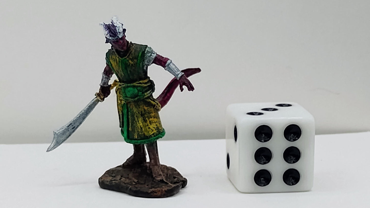 Tiefling Fighter Art Print: Green & Gold Fantasy Illustration