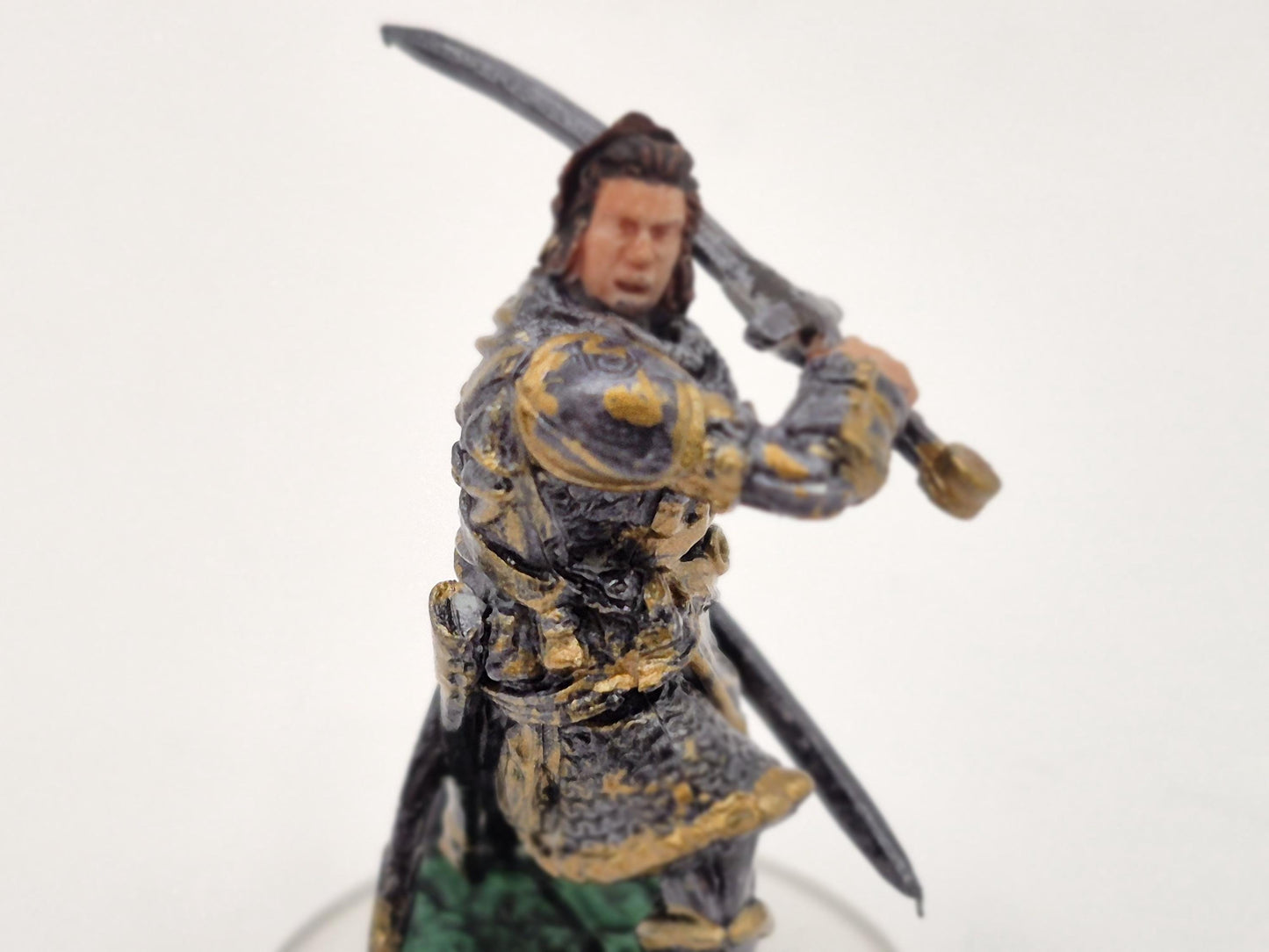 Human Paladin Miniature: Gleaming Gold Armor, Sword Raised