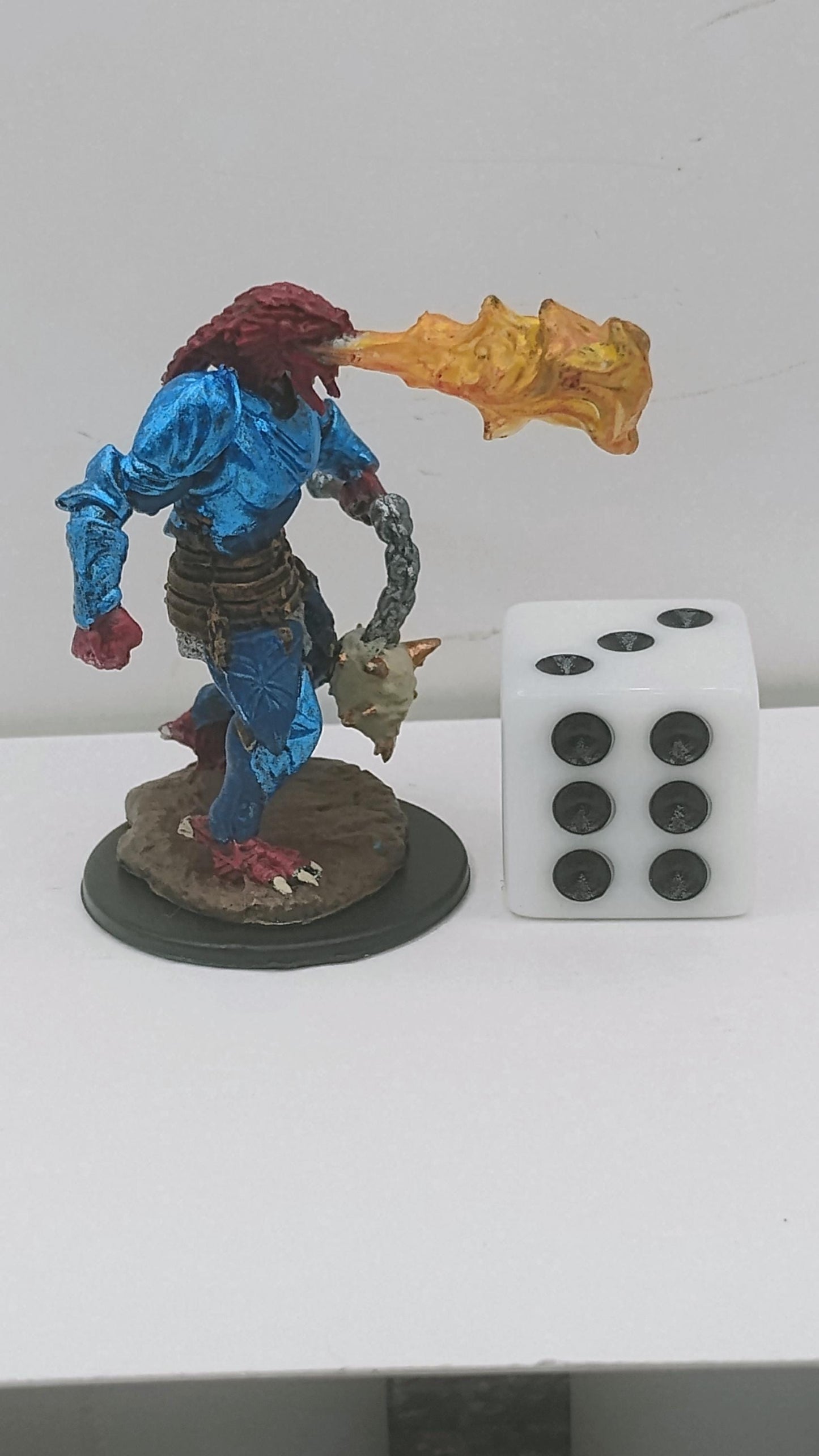 Dragonborn Paladin Miniature: Blue Armor, Spiked Mace