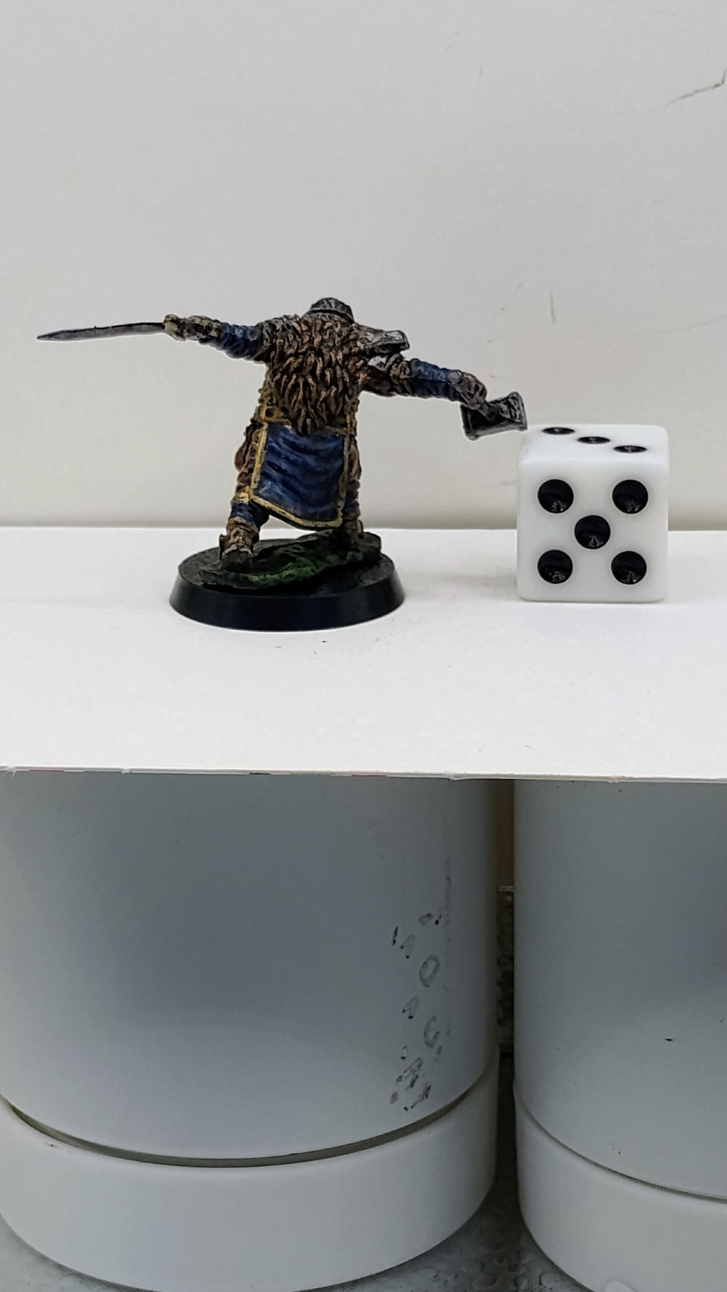 Dwarf Warrior Miniature: Blue Armor, Hammer & Sword