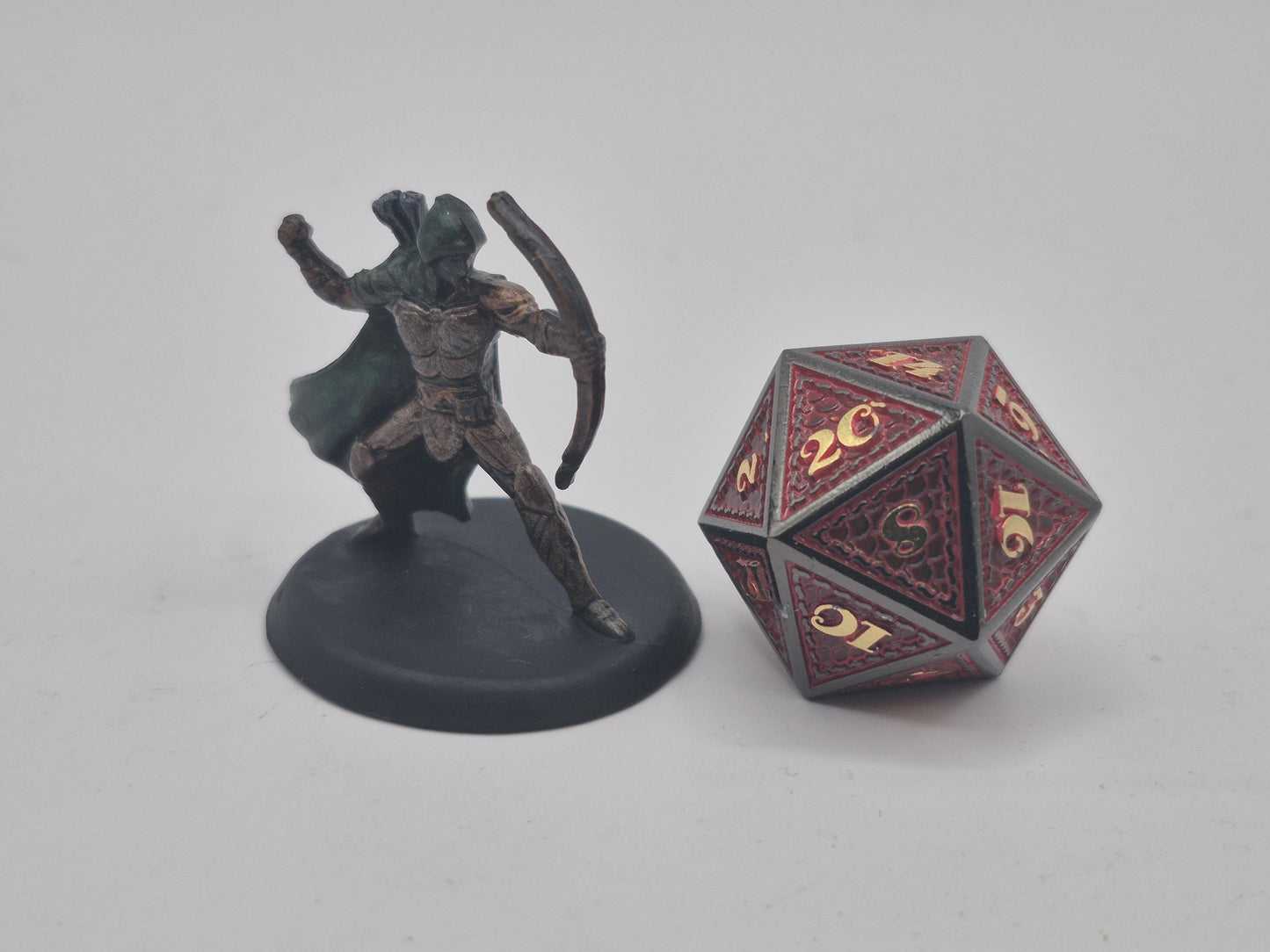 Hooded Human Archer Miniature: Earthy Armor, Dark Green Cloak