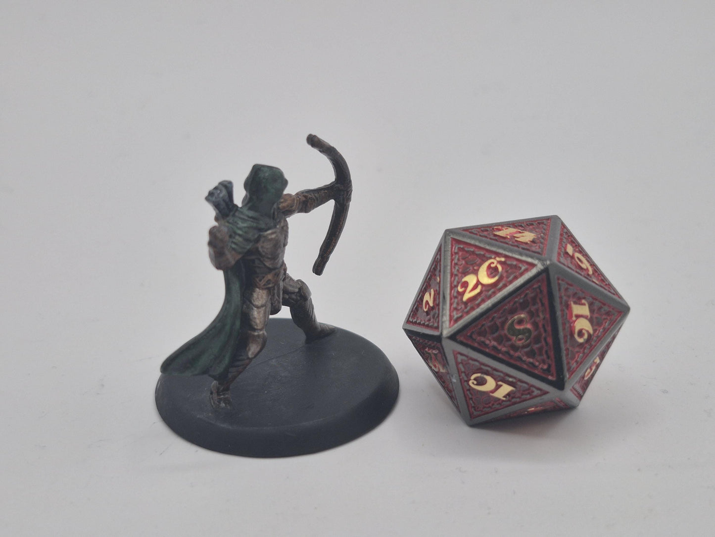 Hooded Human Archer Miniature: Earthy Armor, Dark Green Cloak
