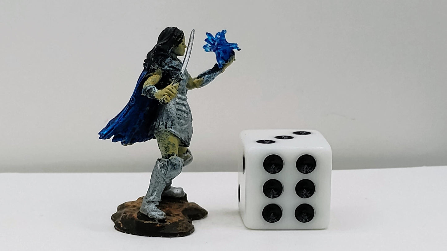 Human Paladin Miniature: Gleaming Silver Armor, Holy Energy