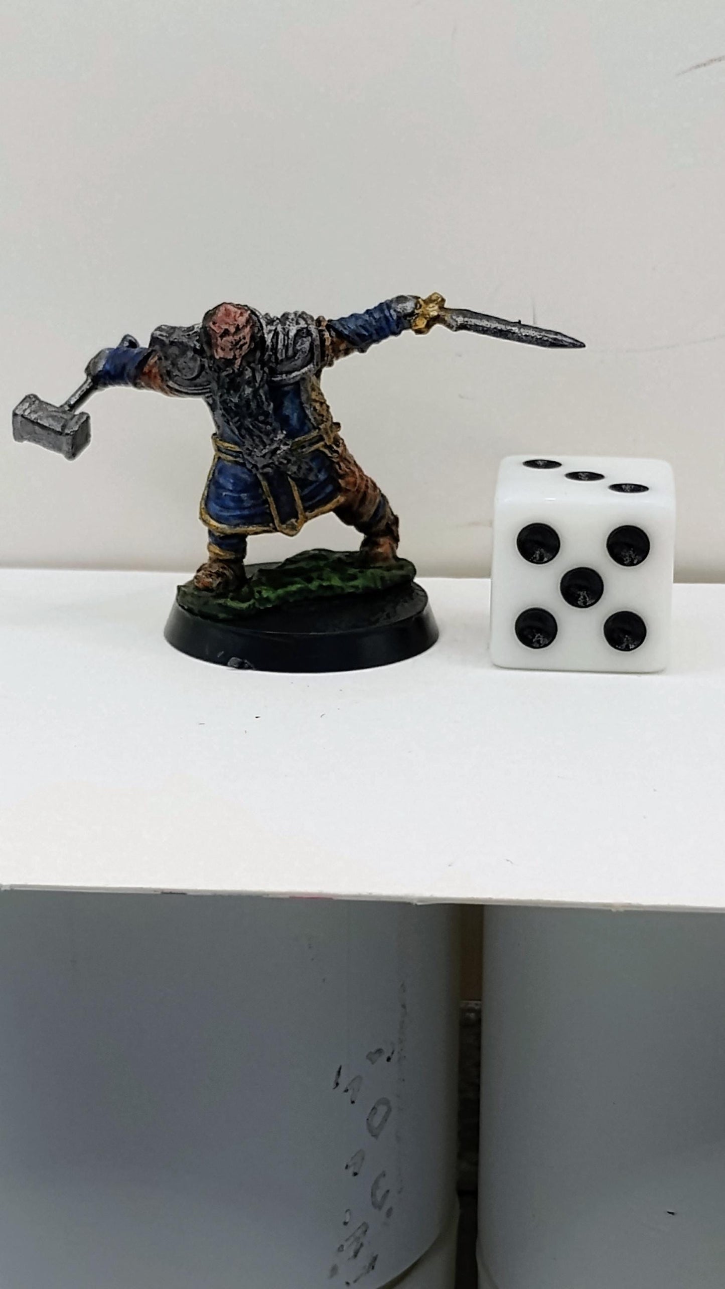 Dwarf Warrior Miniature: Blue Armor, Hammer & Sword