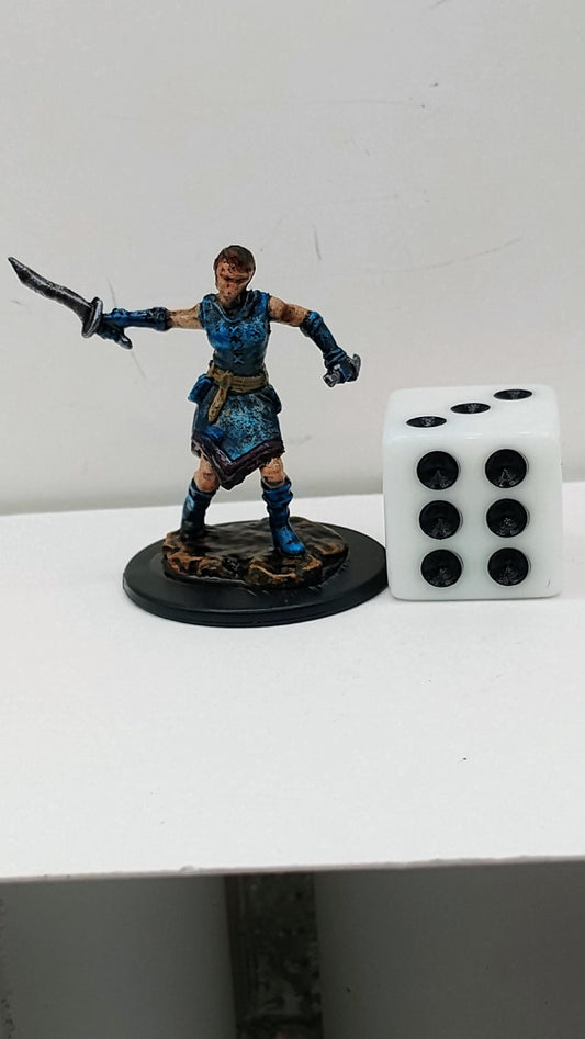 Human Rogue Miniature: Twin Blades, Blue Cloak