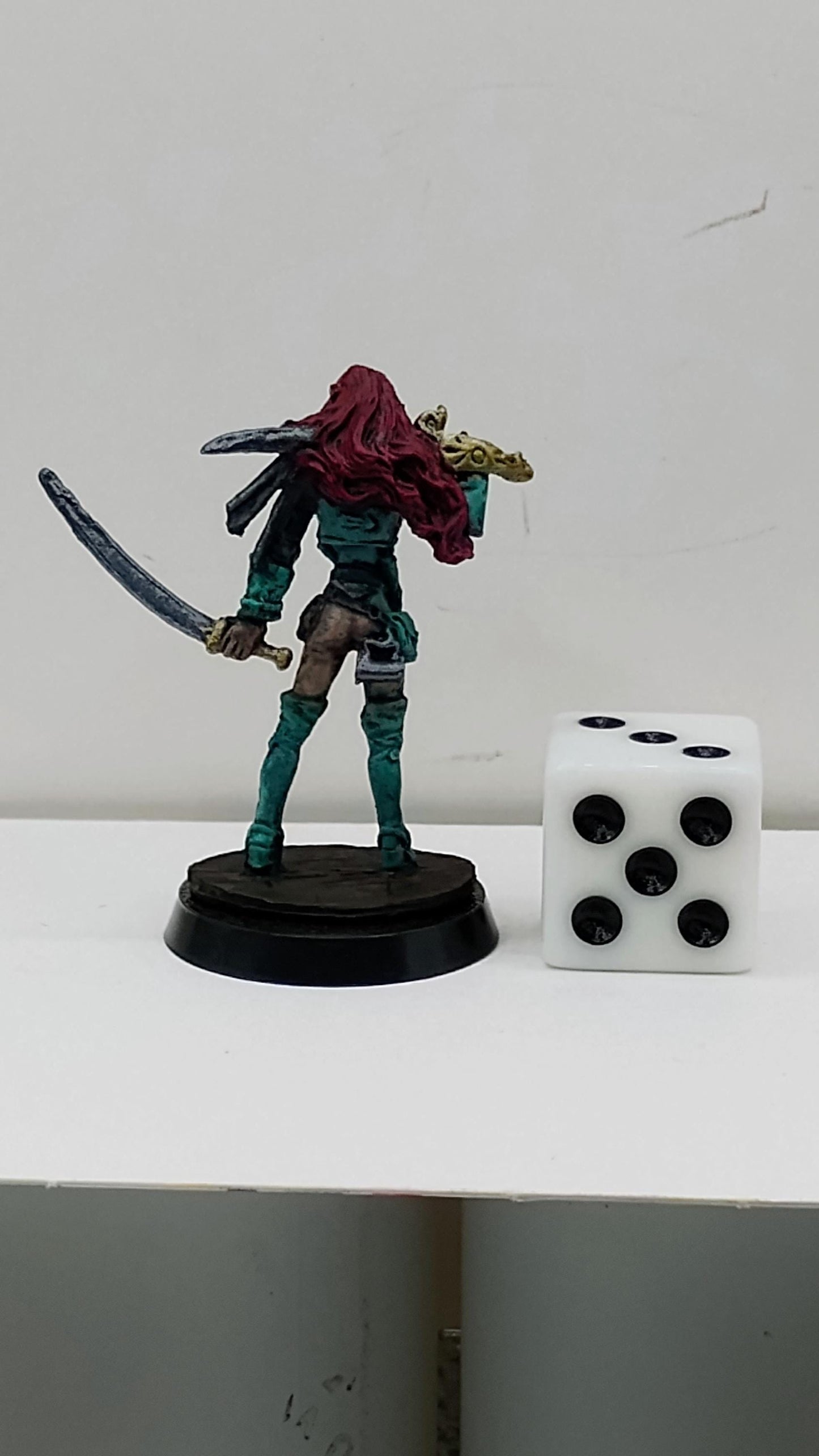 Crimson Haired Human Warrior: Dual Blades, Teal Attire