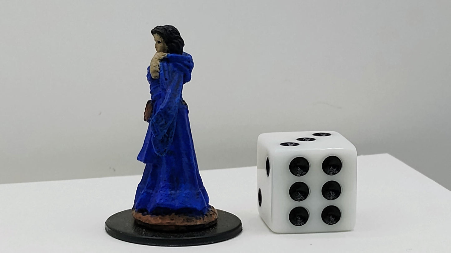 Human Wizard Miniature: Elegant Blue Robes, Arcane RPG Figure