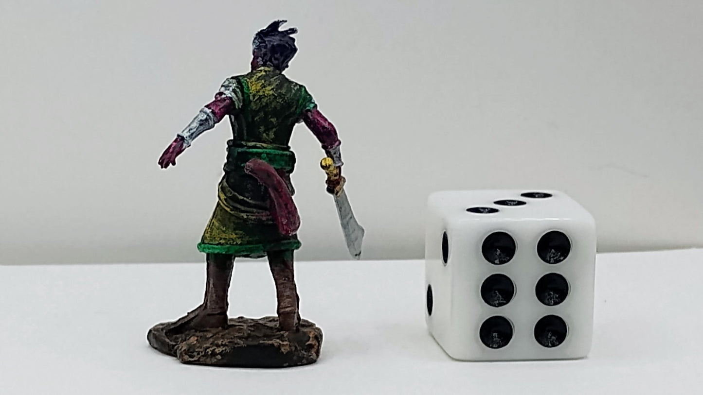 Tiefling Fighter Art Print: Green & Gold Fantasy Illustration