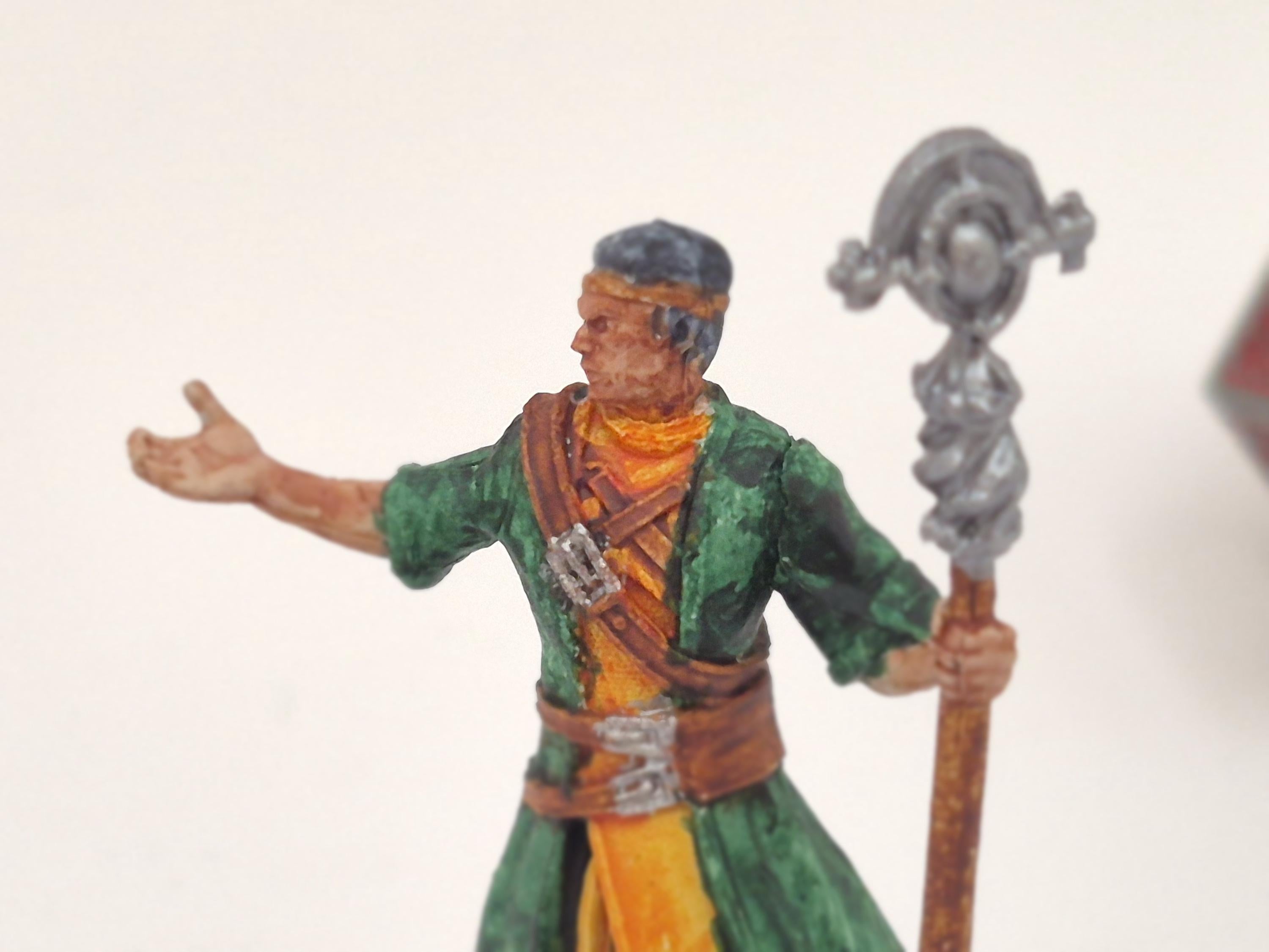 Half-Elf Wizard Miniature: Mystical Green & Gold Robes