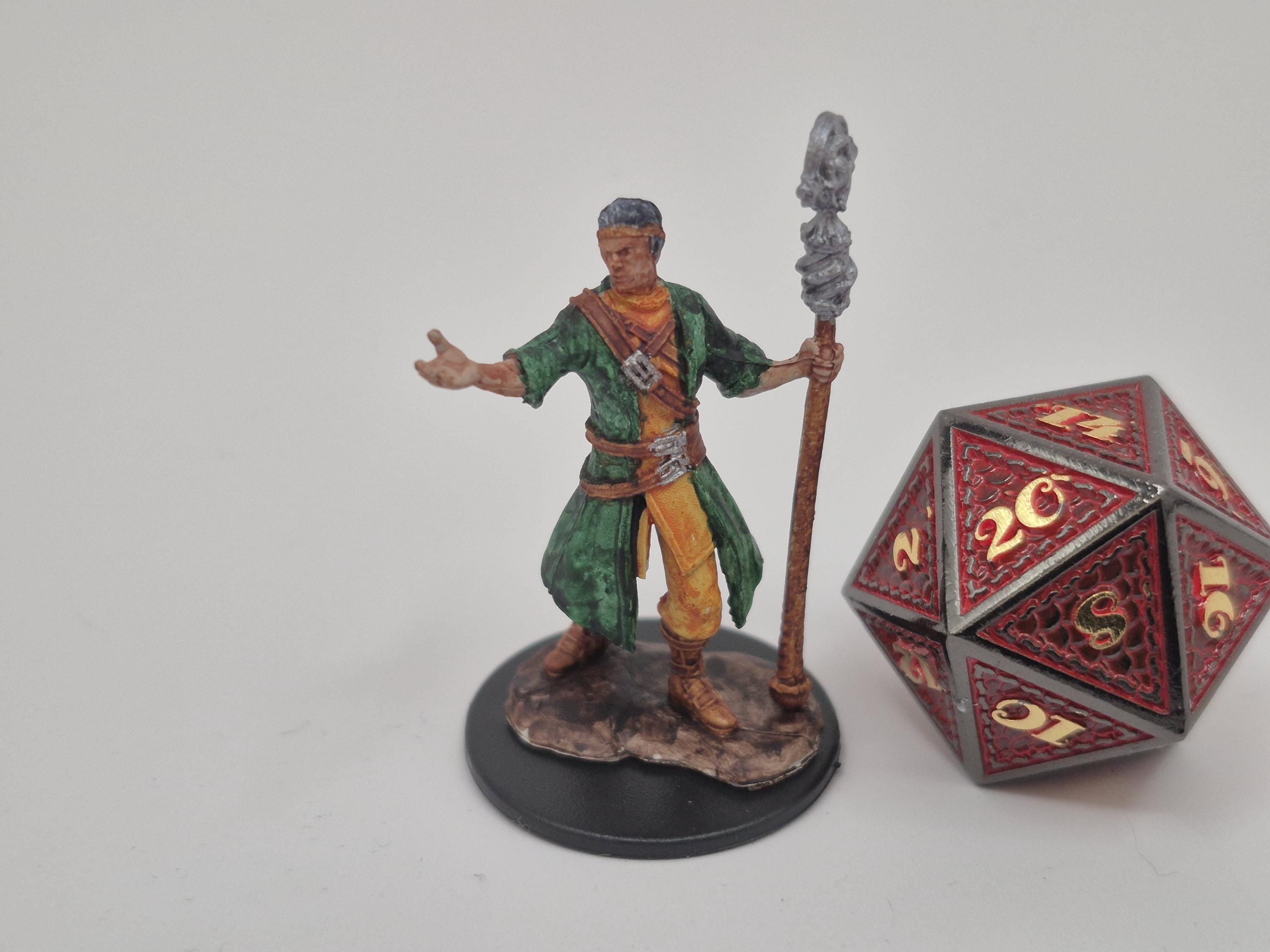 Half-Elf Wizard Miniature: Mystical Green & Gold Robes