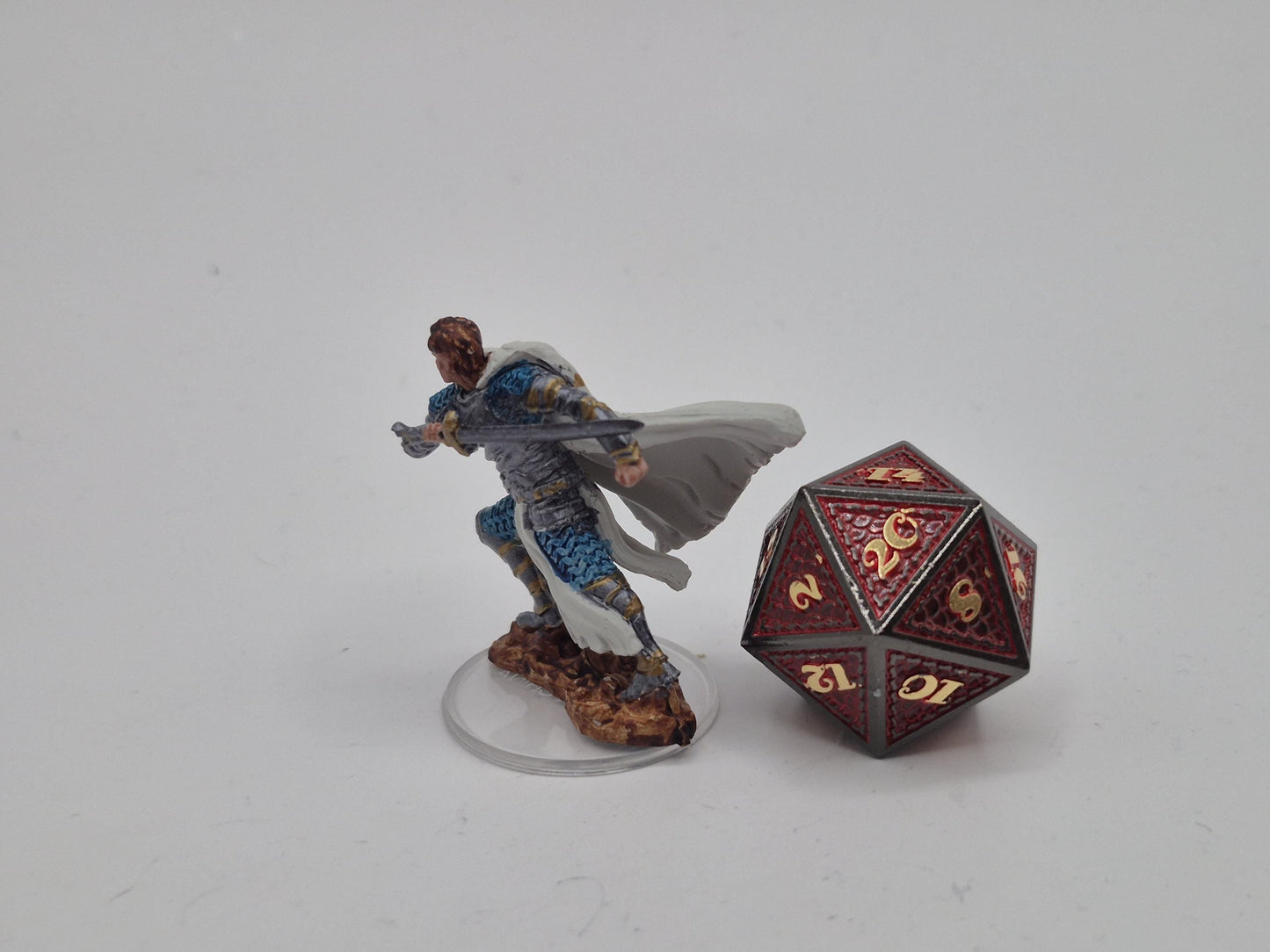 Aasimar Fighter Miniature: Gleaming Silver Armor, Blue Chainmail